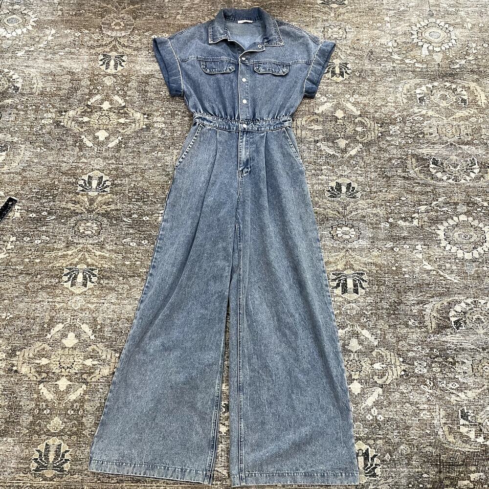 Idem Ditto Denim Jumpsuit Wide Leg Women's Size S